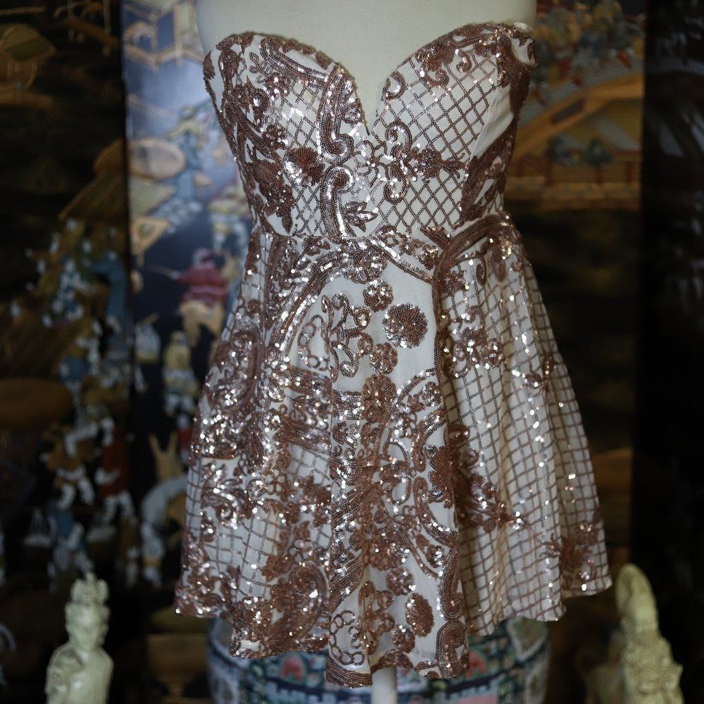Large Trac Rose Gold Sweetheart Sequin Dress